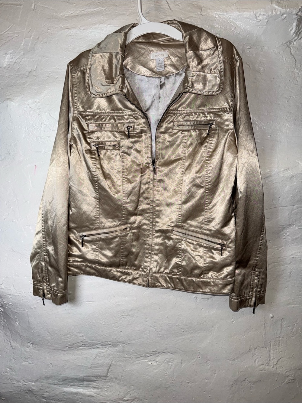 Chico's Metallic Gold Zip-Front Utility Jacket